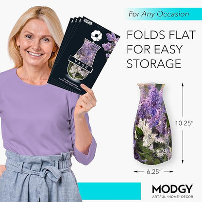 MODGY Expandable Flower Vase Set, Plastic Decorative Modern Foldable Printed Vases for Centerpieces for Wedding, Dining Table, Home Decor, Living Room, Bathroom, Office, Mary Cassatt Lilacs, 4 Pack