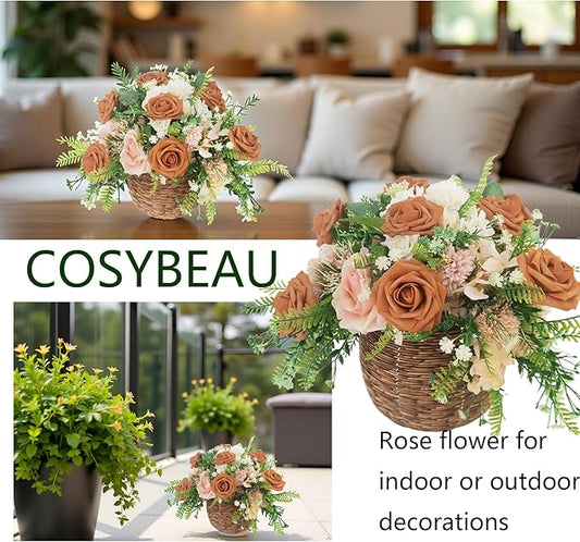 Artificial Rose Flowers 25pcs, Burnt Orange Foam Fake Rose Faux Flower for Wedding Bouquets Bridal Shower Centerpieces Floral Arrangements Home Decorations Party Backdrops Table