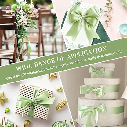 1-1/2 Inches 50 Yards Sage Green Satin Ribbon, Solid Fabric Ribbon Roll for Flower Bouquets, Gift Wrapping, Wedding, Handmade Crafts