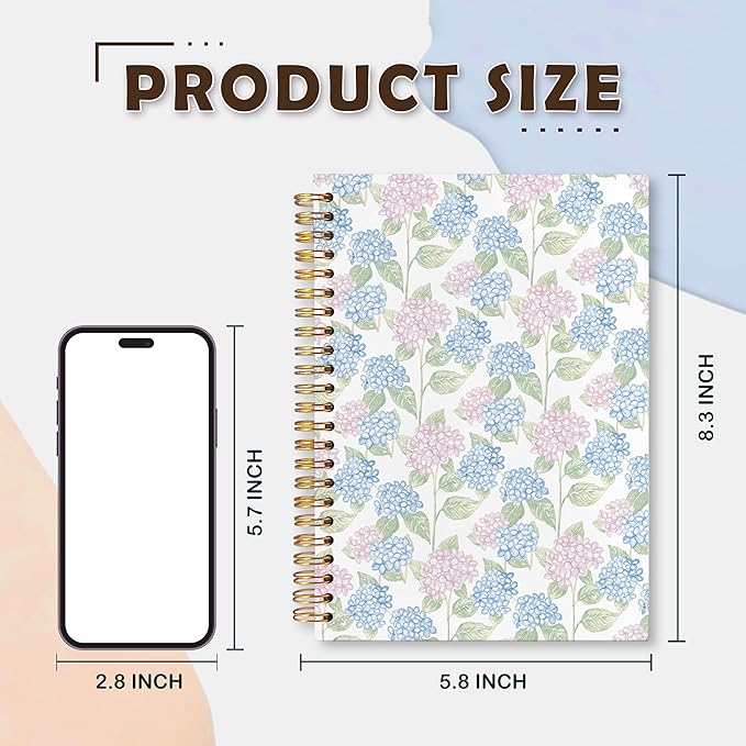 VIIJJUE Hydrangea Notebook Journal, Blue and Pink Hydrangea Notebooks for Note Taking, Blue and Pink Office Supplies, Hardcover Spiral Journal 5.5x8.3 Inch