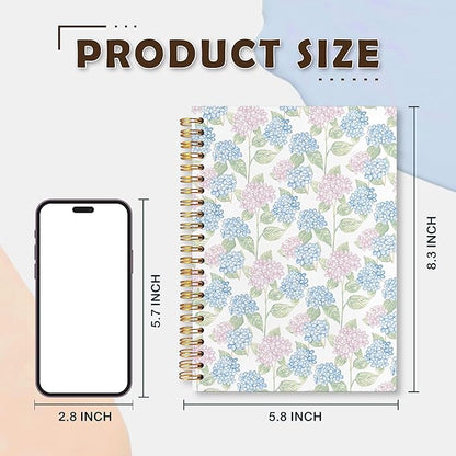 VIIJJUE Hydrangea Notebook Journal, Blue and Pink Hydrangea Notebooks for Note Taking, Blue and Pink Office Supplies, Hardcover Spiral Journal 5.5x8.3 Inch