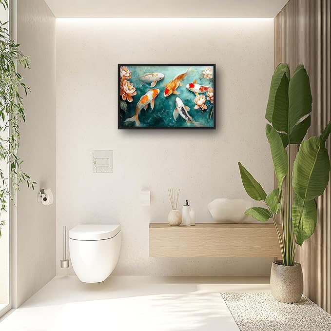 Carp Fish Large Wall Art Framed Japanese Wall Decor for Living Room Asian Fish Pictures Oversized Canvas Print Painting Modern Extra Large Framed Artwork for Bedroom Office Home Decor 36"x24"