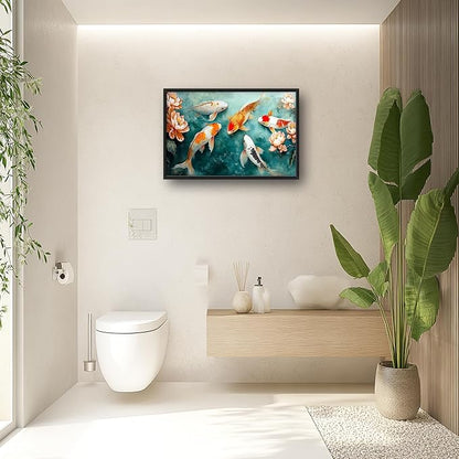 Carp Fish Large Wall Art Framed Japanese Wall Decor for Living Room Asian Fish Pictures Oversized Canvas Print Painting Modern Extra Large Framed Artwork for Bedroom Office Home Decor 36"x24"
