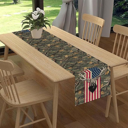 Rustic Forest Table Runner, Farmhouse Deer Retro Fall Leaves Wooden Branch Wild Seasonal Harvest Coffee Table Center Decor for Home Kitchen Dining Patio Holiday Party Table Decorations 13x36 inches