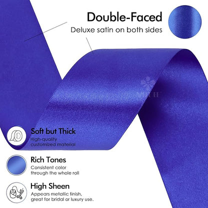 MEEDEE Royal Satin Ribbon 2 Inch Royal Blue Ribbon Lux Double Faced Ribbons by 25 Yards Silk Ribbons for Gift Wrapping, Crafts, Satin Weddings, Flower Bouquet, Holiday Decorating