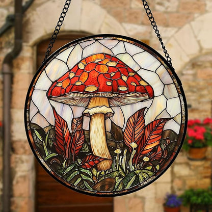 Stained Glass Window Hanging, Big Red Mushroom Suncatcher for Doors Home Sun Catchers Decoration and Christmas, Mother's Day Birthday Gifts for Women, Men, and Mom 7.8 in