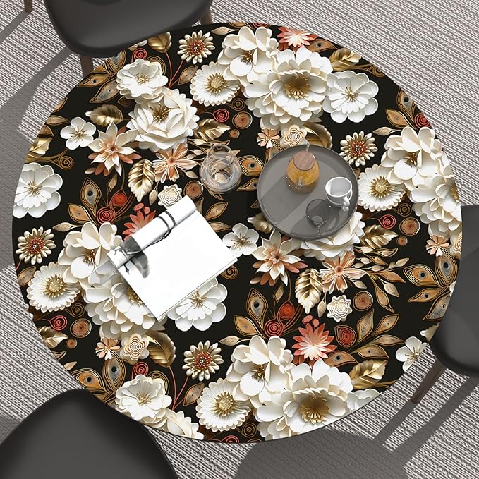 White Gold Floral Wallpaper Peel and Stick Dark Flower Contact Paper 17.5in x 393in Vintage Wallpaper Vinyl Waterproof Self Adhesive Boho Leaf Botanical Wall Paper for Bedroom Cabinet Table Decoration