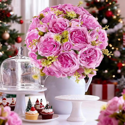 4 Packs Artificial Peonies Silk Flowers: Faux Peony Bouquet 4 Bundles, Fake Peonies Flowers Bulk for Centerpiece Table Wedding Party Home Decor for Christmas Decoration (Light Purple)
