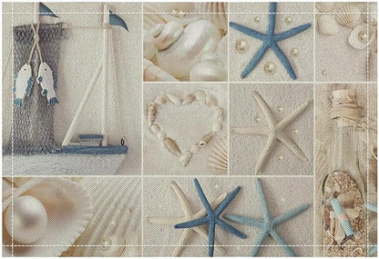 Nautical Themed Placemats Coastal Lighthouse Starfish Collage Plaid Art Printed Dining Table Mats Set of 4 for Restaurant Home Kitchen Holiday Picnic Party Decor 12x18in