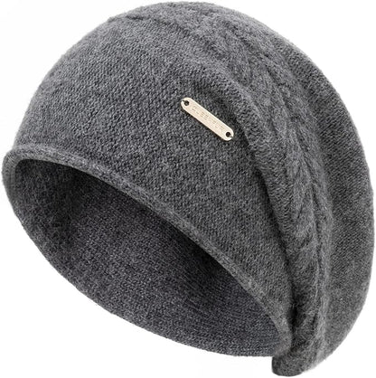 QUEENFUR Knit Slouchy Beanie Hats for Women Cashmere Ski Cap Knitted Wool Soft Warm Winter Hat