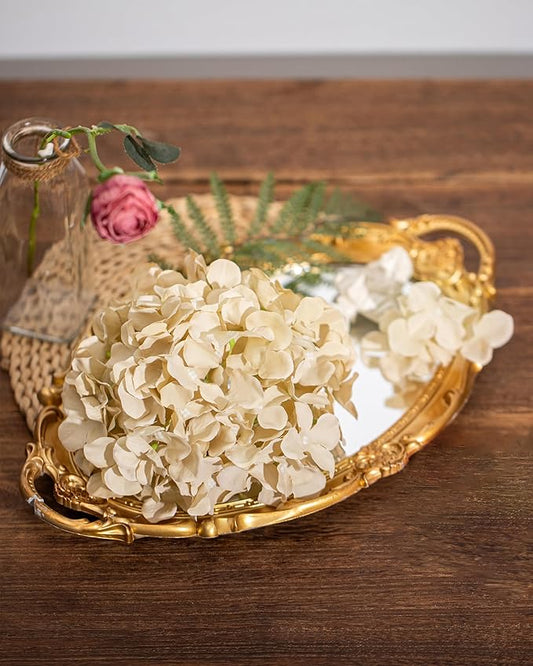 DuHouse 8.7" Silk Hydrangea Flower Heads with Stems Fake Hydrangeas Flowers for DIY Wedding Centerpiece Home Decor, Pack of 6(Sand)