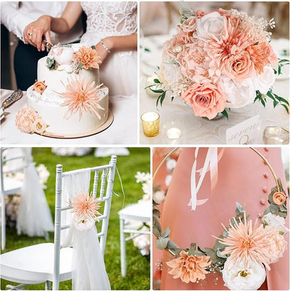 Artificial Flowers Combo Box Set Artificial Bouquets Wedding Flowers for Centerpieces Faux Flowers with Stems Peach Roses Artificial Flowers for Decor