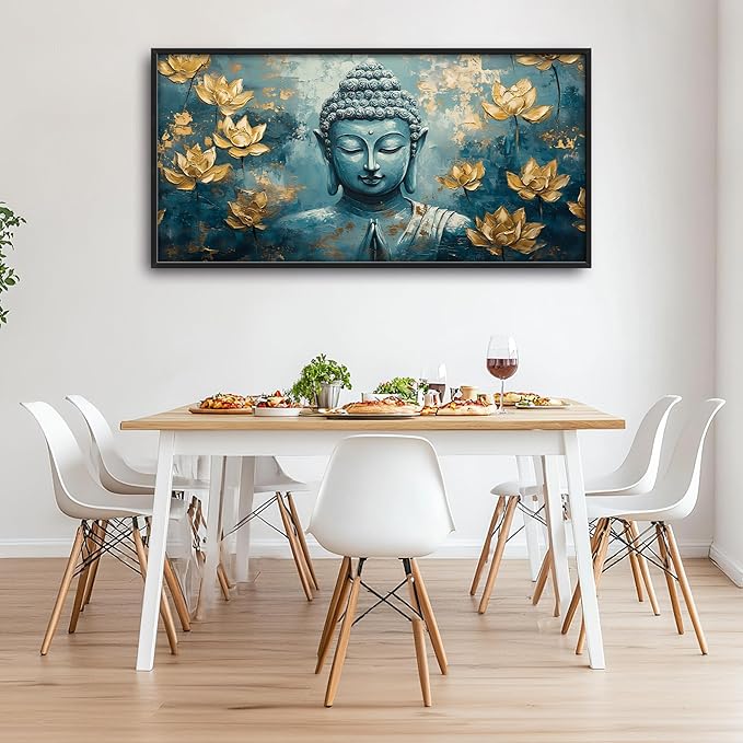 Buddha Large Wall Art Framed Wall Decor for Living Room Buddhist Lotus Pictures Oversized Canvas Print Painting Modern Extra Large Artwork for Bedroom Office 60"x30"