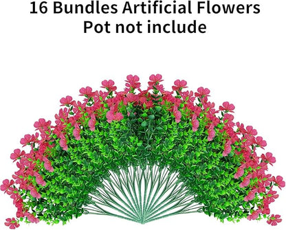 Artificial Fake Plants Flowers for Outdoor Outside Summer Decoration,16 Bundles No Fade UV Resistant Realistic Plastic Faux Silk Fake Daisy Plants for Outside Garden Home Planter Porch Patio Yard