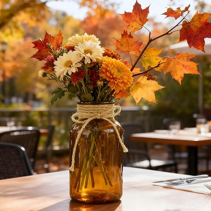 Vintage Glass Flower Vase，6 Pack Farmhouse Amber Gold Glass Centerpiece Vases Mason Jars for Christmas Weddings, Parties & Home Decor Bulk (6, Amber)
