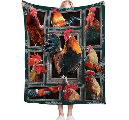 Rooster Throw Blanket - Chicken Farm Animal Gifts and Decor for Girls, Boys, Women, Men, Kids, Adults - Soft Warm Cozy Fleece for Couch, Sofa, Bed 80"x60"