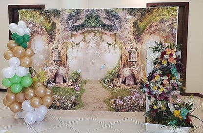 Leowefowa 10x8ft Vinyl 1st Birthday Backdrop Fairytale Forest Backdrop Enchanted Flower Baby Shower Photo Background for Party Newborn Baby Kids Photo Shoots Studio Props Photography Backdrops