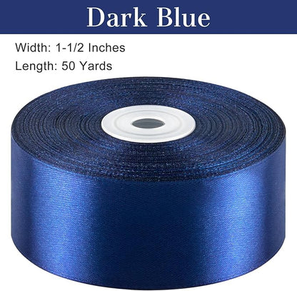 1-1/2 Inches 50 Yards Dark Blue Satin Ribbon, Solid Fabric Ribbon Roll for Flower Bouquets, Gift Wrapping, Wedding, Handmade Crafts