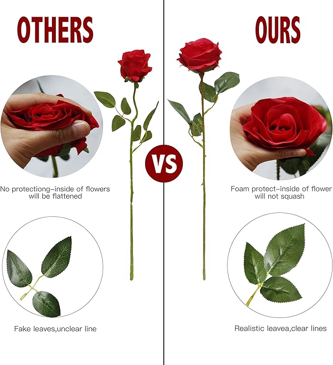 DuHouse 10pcs Fake Roses Artificial Silk Flowers Faux Rose Flower Long Stems Bouquet for Arrangement Wedding Centerpiece Party Home Kitchen Decor (Royal Blue)