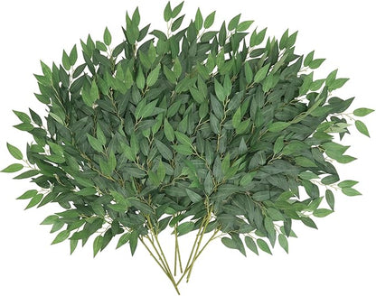 CEWOR 24pcs Italian Ruscus Greenery Stems, 27.6in Artificial Green Leaf Garland Vines Hanging Spray for Wedding Arch Bouquet Filler Table Centerpieces Home Decor
