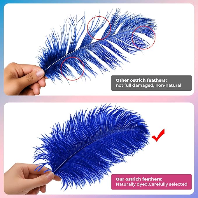 Piokio 20 pcs Blue Ostrich Feathers Plumes 8-10 inch(20-25 cm) Bulk for DIY Clothes, Feather Pens, Dream Catcher,Gatsby Decorations