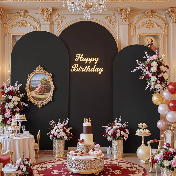 Black and Red Arch Backdrop Cover 7.2FT 6.6FT 6FT Arch Covers Stretchy Backdrop Set of 3, Wedding Arch Cover Spandex Fitted Double-Color Fabric Arch Covers for Party Baby Shower Birthday Decoration