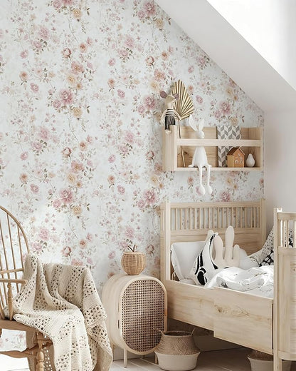 Vintage Floral Peel and Stick Wallpaper Pink Vintage Contact Paper 17in×118in Pink Rose Wallpaper Self Adhesive Removable Boho Wall Paper Waterproof for Bathroom Bedroom Decorative Vinyl Roll