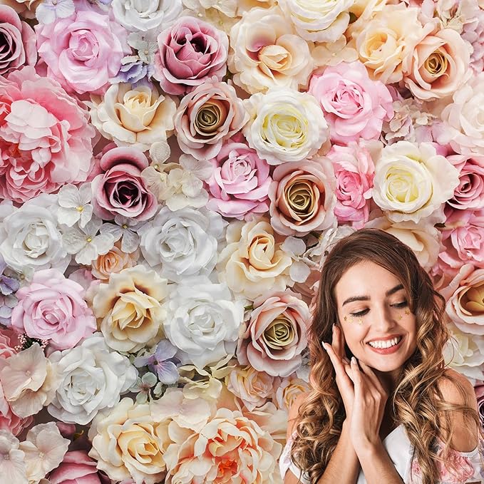 Roses Flowers Backdrop Valentines Day Pink Red Rose Photography Background Various Floral Roses Backdrop Decors for Birthday Wedding Baby Shower Anniversary Children Adults Studio Backgrounds 15x8ft