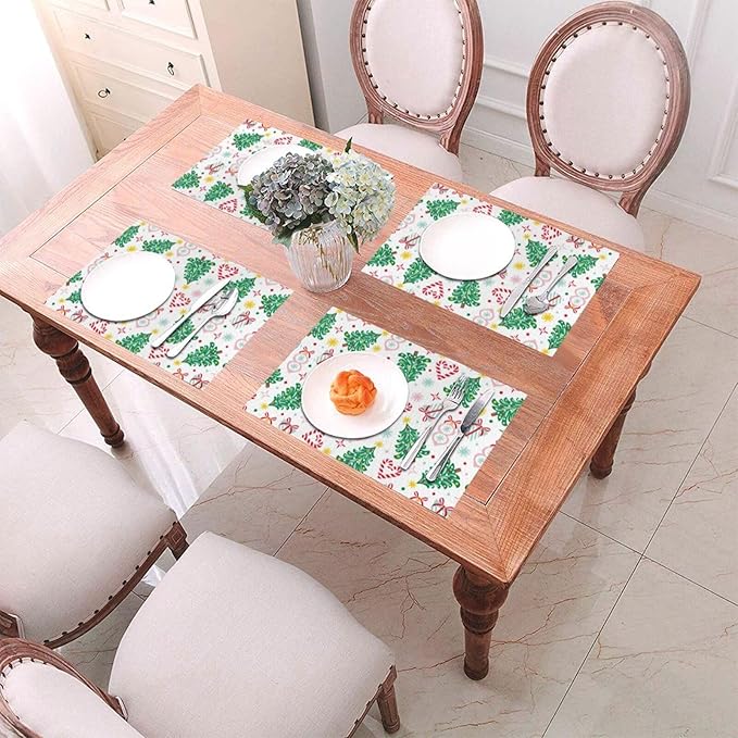 Placemats Set of 4 PVC Woven Place Mats Heat Resistant Easy to Clean for Indoor Outdoor Party Kitchen Dining Table Decoration 12"x18",Christmas Style