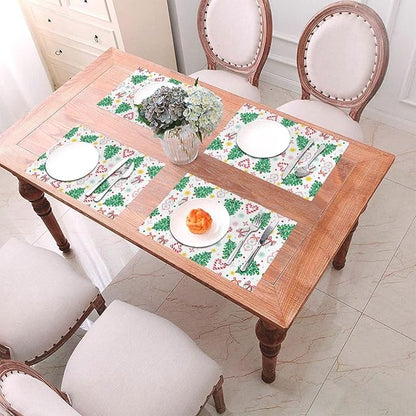 Placemats Set of 4 PVC Woven Place Mats Heat Resistant Easy to Clean for Indoor Outdoor Party Kitchen Dining Table Decoration 12"x18",Christmas Style