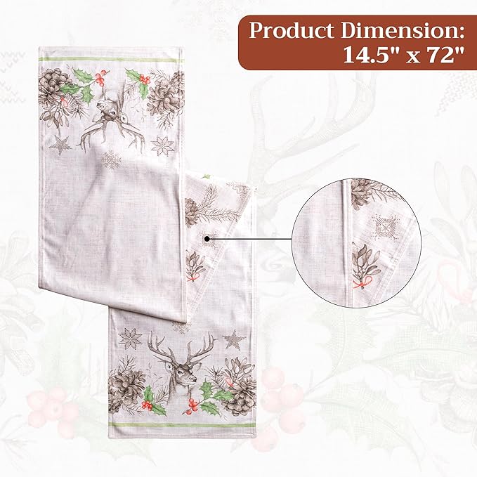 Maison d' Hermine Table Runner 100% Cotton Double Layer Table Runners 72 inches Long for Thanksgiving Christmas Decorations Home Kitchen Dining Party Wedding (Christmas Dew, 14.5" x 72")