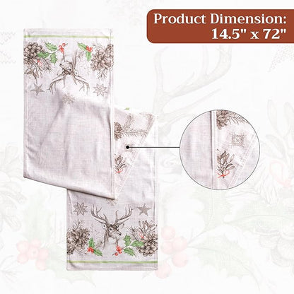 Maison d' Hermine Table Runner 100% Cotton Double Layer Table Runners 72 inches Long for Thanksgiving Christmas Decorations Home Kitchen Dining Party Wedding (Christmas Dew, 14.5" x 72")