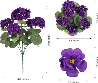 Artificial Geranium Fake Flowers for Outdoors Decoration, 6 Bundles Silk Geraniums Flower UV Resistant Look Real Faux Plants for Front Door Garden Porch Planter Patio Balcony Yard Indoor Home, Mix