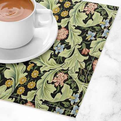 William Morris Placemats Rural Farmhouse Vintage Floral Art Printed Dining Table Mats Set of 4 for Home Kitchen Holiday Picnic Party Decor 12x18in
