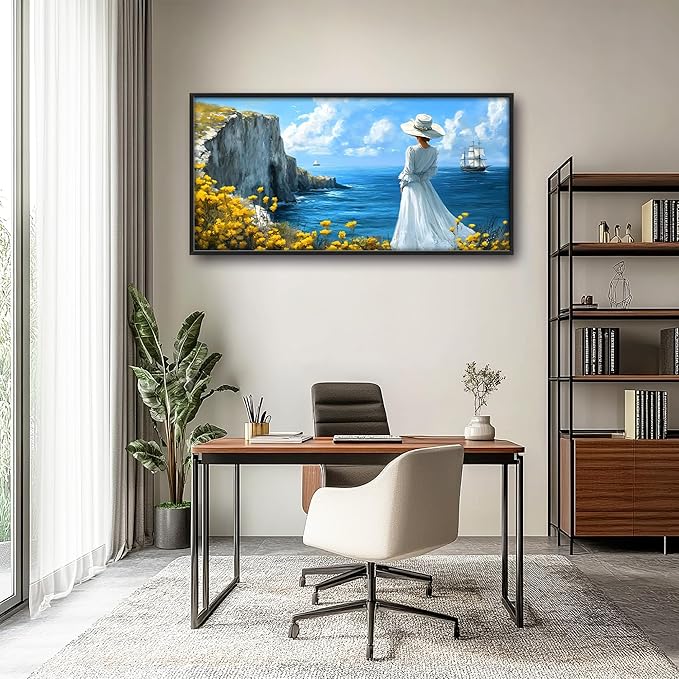 Coastal Boat Large Wall Art Framed Wall Decor for Living Room Ocean Coast Pictures Oversized Canvas Print Painting Modern Extra Large Framed Artwork for Bedroom Office Home Decor 60"x30"