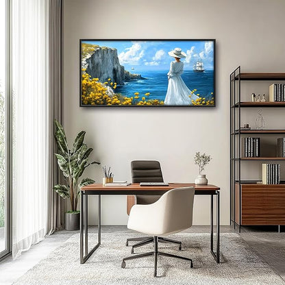 Coastal Boat Large Wall Art Framed Wall Decor for Living Room Ocean Coast Pictures Oversized Canvas Print Painting Modern Extra Large Framed Artwork for Bedroom Office Home Decor 60"x30"