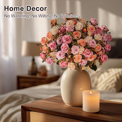 Artificial Rose Flowers for Outdoor 4 Bundles Rose Bouquet with Daisy Faux Flowers UV Resistant for Home Indoor Outside Garden Porch Window Box Balcony Yard Porch Fall Decor (Pink+Orange)