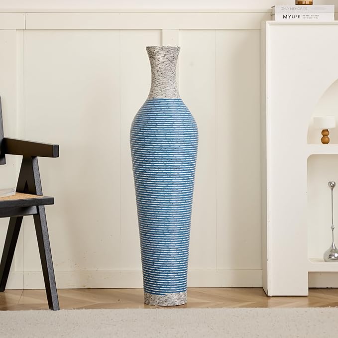 Large Hand-Woven Bamboo Floor Vase, Tall Home Decor Floor Vase for Fake Flower Dried, Flower Holder for Living Room, Bedroom, Dining Room, Entryway, Hallway