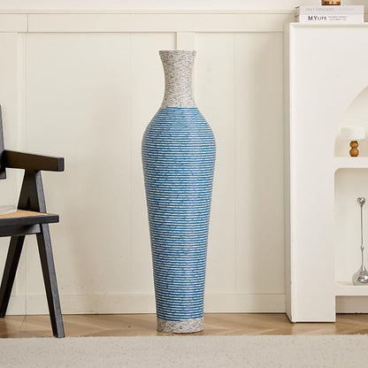 Large Hand-Woven Bamboo Floor Vase, Tall Home Decor Floor Vase for Fake Flower Dried, Flower Holder for Living Room, Bedroom, Dining Room, Entryway, Hallway