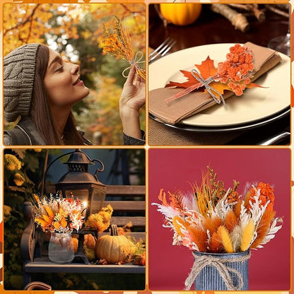 10 Pack Dried Flower Bouquets Mini Dried Flower with Stem Dried Embossing Natural Flower Bundles Artificial Flower Dried Floral Arrangement for Vase DIY Wedding Decor (Orange Series)