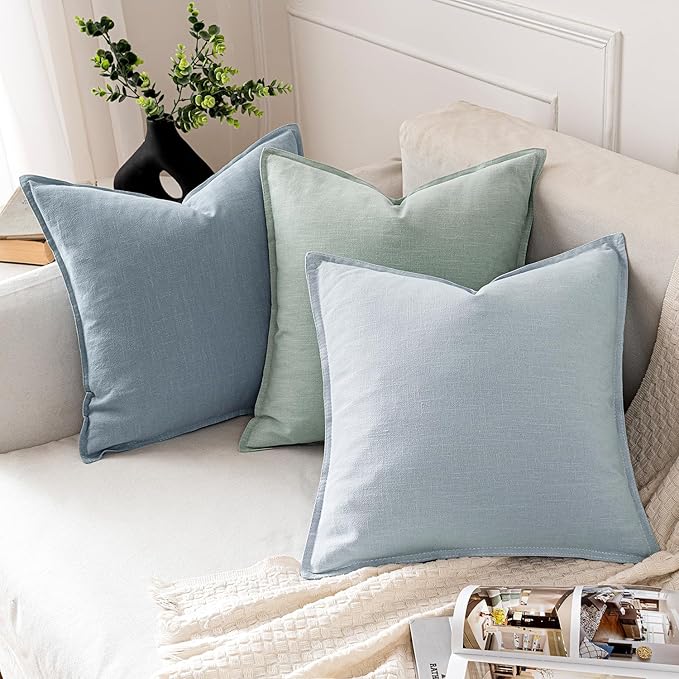 MIULEE Decorative Linen Euro Sham Pillow Covers 24x24 Light Blue Boho Farmhouse Neutral Couch Throw Pillows for Bed Pack of 2 Accent Coastal Modern Pillowcase Summer Sofa Livingroom Home Decor