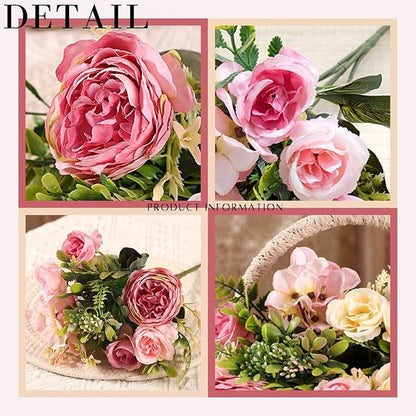 ASTRYAS Artificial Flowers, Pink Artificial Peony Small Silk Flowers Fake Peonies Bouquet Rose Flower Arrangement Table Centerpiece for Dining Party Home Decoration(Pink)