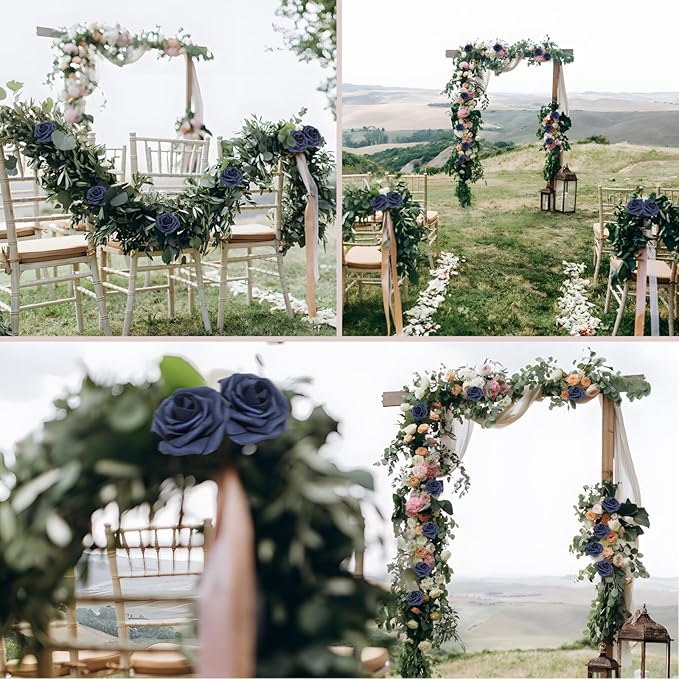 100Pcs Navy Blue Artificial Flowers Roses Real Looking Foam Fake Roses with Leaves and for DIY Wedding Bouquets Bridal Shower Centerpieces Party Decorations (Navy Blue, 100)