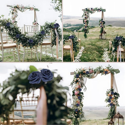 100Pcs Navy Blue Artificial Flowers Roses Real Looking Foam Fake Roses with Leaves and for DIY Wedding Bouquets Bridal Shower Centerpieces Party Decorations (Navy Blue, 100)