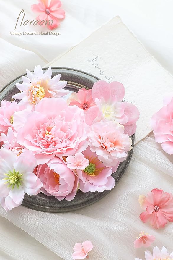 Floroom Mini Artificial Flower Heads Pink & Blush Fake Peony Daisy Rose Multicolor Small Faux Silk Flower Heads for Cake Craft Garland Wedding Party Graduation Cap DIY Home Decoration, 0.8"-3.6"