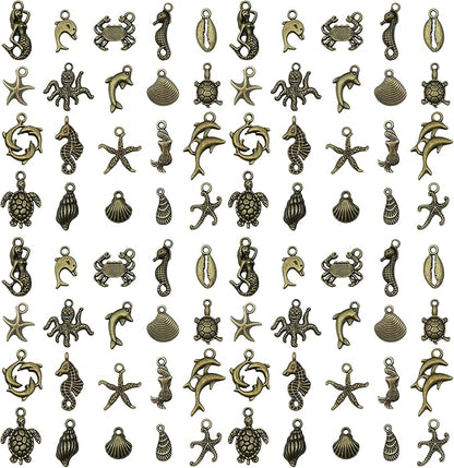 WOCRAFT 60pcs Antique Bronze Ocean Bracelet Charms for Jewelry Making Sets DIY Necklace Bracelet Keychain Crafting Charms Kit Craft Supplies (SN883)