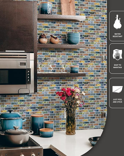 Art3d 10-Piece Peel & Stick Kitchen/Bathroom Backsplash Tiles, 12" X 12" Colorful Marble Tile Design
