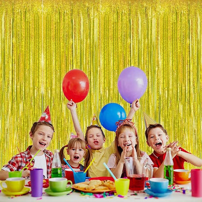4 Pack Gold Tinsel Foil Fringe Curtain Backdrop, 3.28Ft x 8.2Ft Metallic Streamers for Photo Booth Props Wedding Bridal Shower Bachelorette Birthday Halloween Christmas Party Decoration