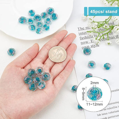PH PandaHall 45pcs 9~12mm Gold Sand Lampwork Beads Glass Handmade Round Loose Beads for Rosary Making Jewelry Craft Making with 2mm Hole - Dodger Blue