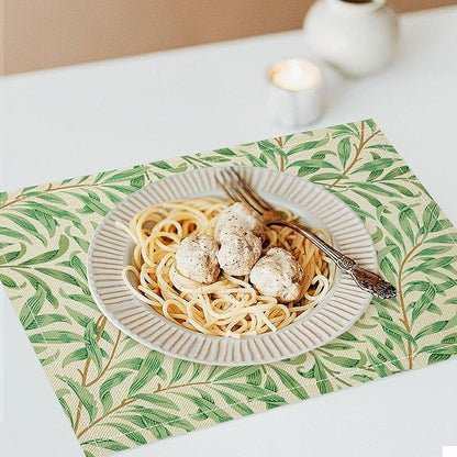 William Morris Vintage Botanical Placemats Set of 4, Retro Leaves Boho Plant Place Mats, Heat Resistant Non Slip Cotton Linen Dining Table Mats for Home Kitchen Party 18x12 Inch